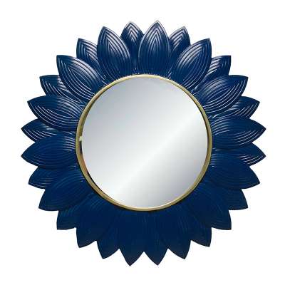 MOK modern dark blue flower framed wall mirror silver mirror with art deor frame