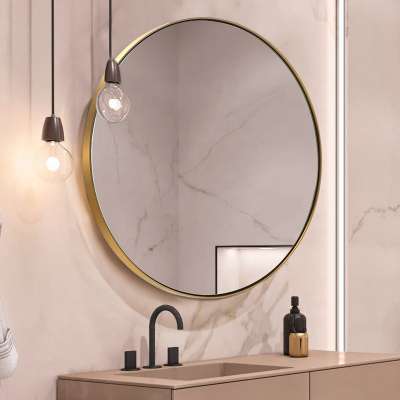 Modern Luxury Hotel Bathroom 50 60 70 80cm decorative antique Gold Metal Frame Round Wall Mirror