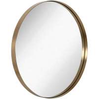 Brushed Metal Wall Mirror Glass Panel Framed Rounded Circle Deep Set Design 30" Round Wall decor Frame