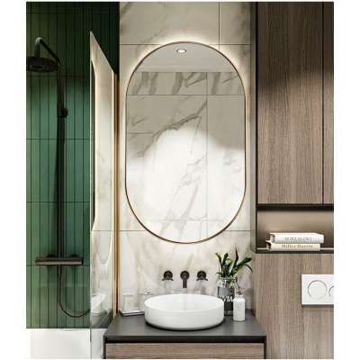 Stock wholesale 304 metal framed wall mirror factory direct sale brushed copper mirror for home and hotel decoration