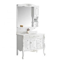 White and silver European style antique bathroom vanity with mirror