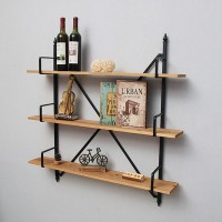 American Style Rustic Bar Wall Mounted Storage Shelf 3 layers Wooden Simple Cafe Store Book Bathroom Floating shelves